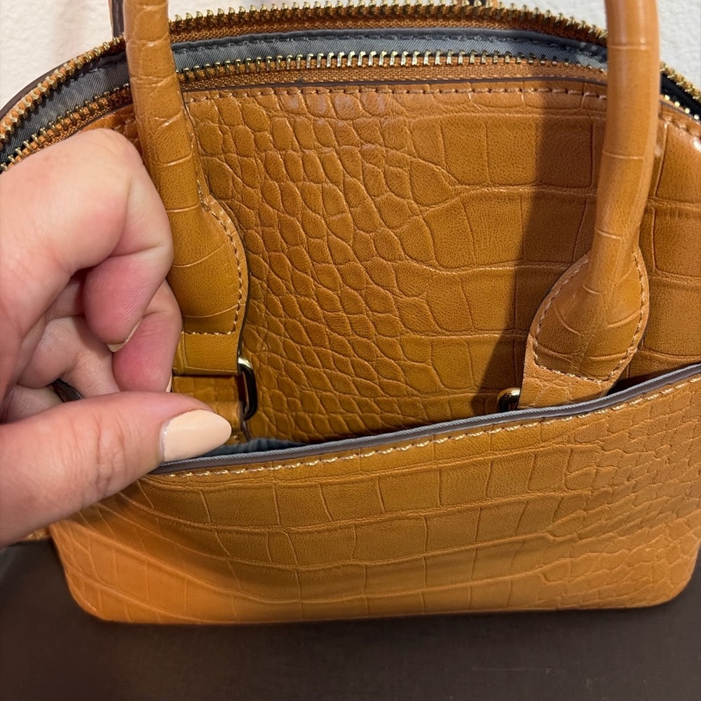 Kate Landry Tan Croc Embossed Mini Satchel Crossbody Bag - Picture 6 of 7